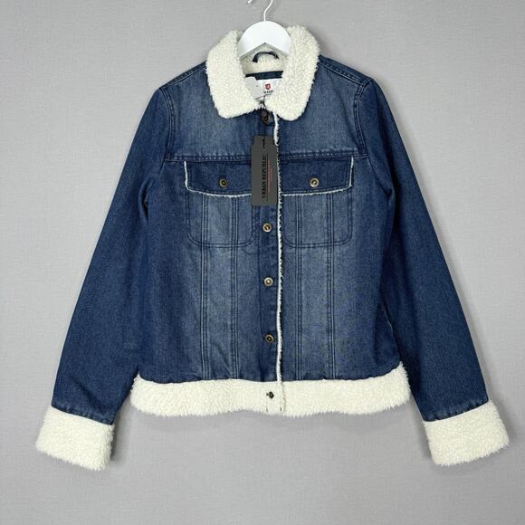 Urban Republic Juniors Jean Jacket M Blue Sherpa Lined Barn Coat Prep Cowgirl - Picture 1 of 16